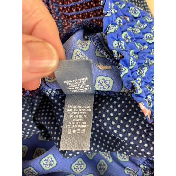 Aerie Blue Satin Boho Print Lounge Pant Comfort Smocked Waist Women's Medium - Picture 7 of 8